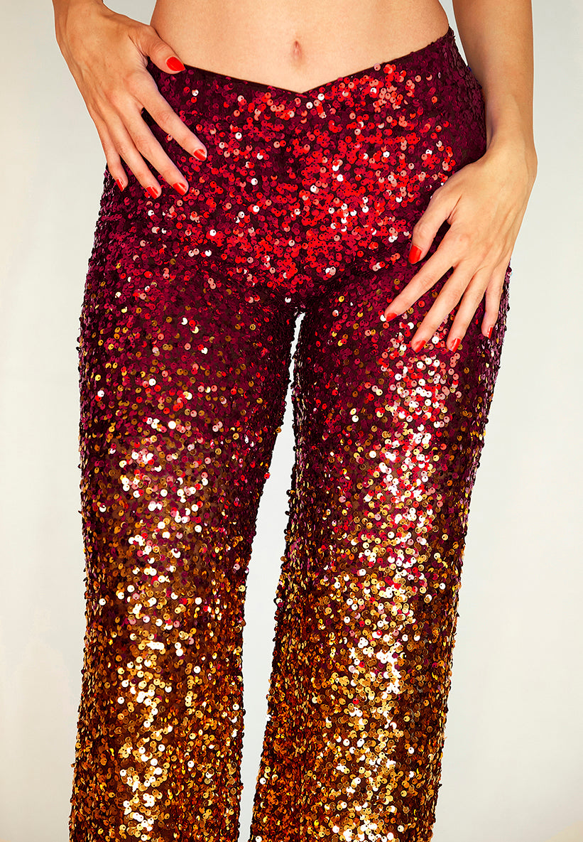 The Slava Sequin Palazzo in Ruby Red