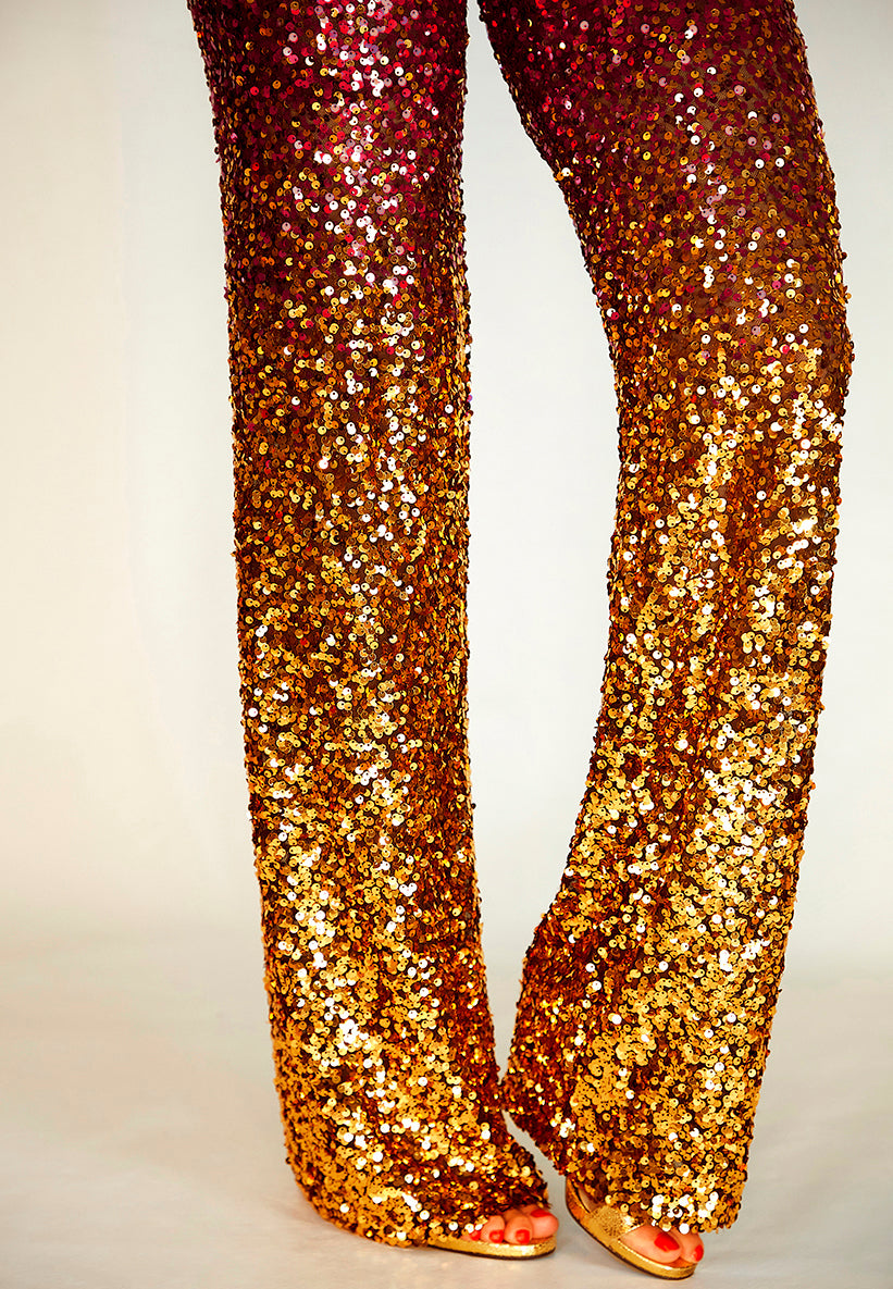 The Slava Sequin Palazzo in Ruby Red