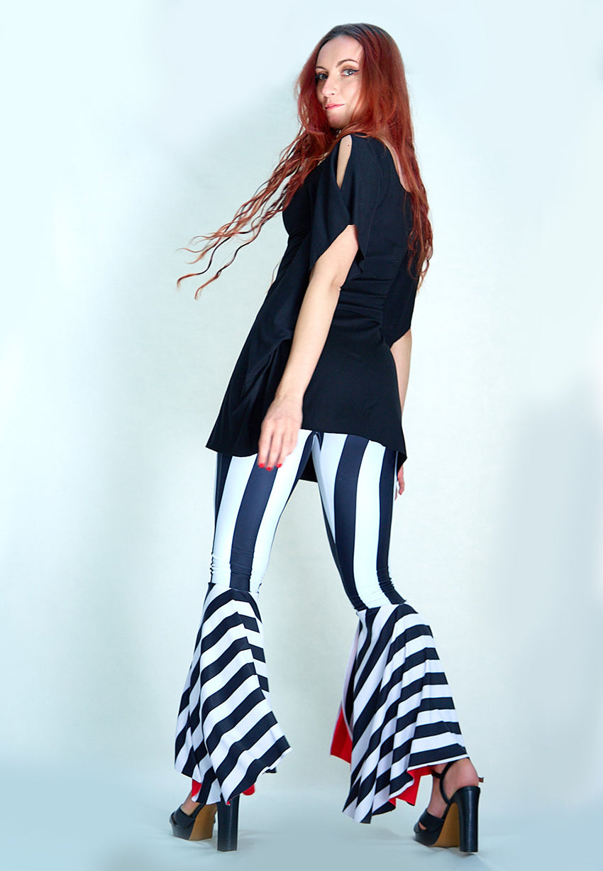 Striped Flare Pants - Black/White - Pomelo Fashion
