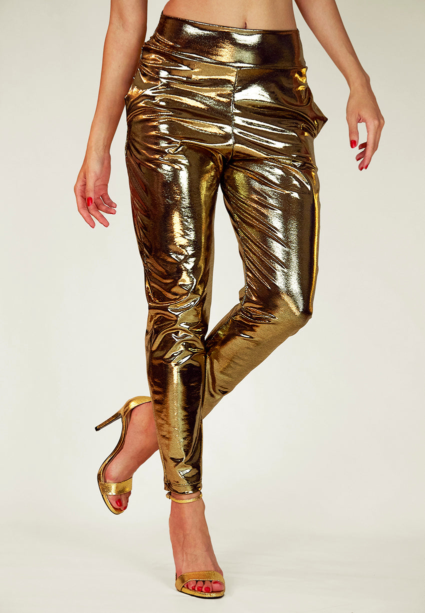 Metallic gold pants womens best sale