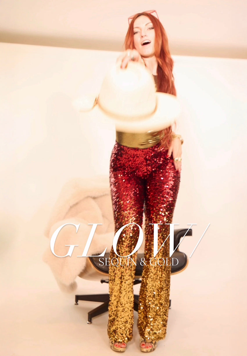 The Slava Sequin Palazzo in Ruby Red