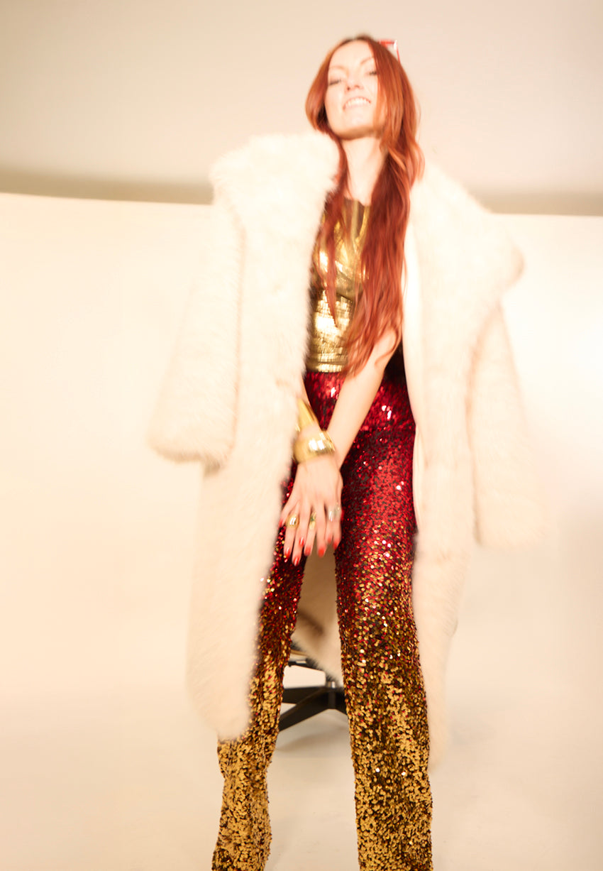 The Slava Sequin Palazzo in Ruby Red