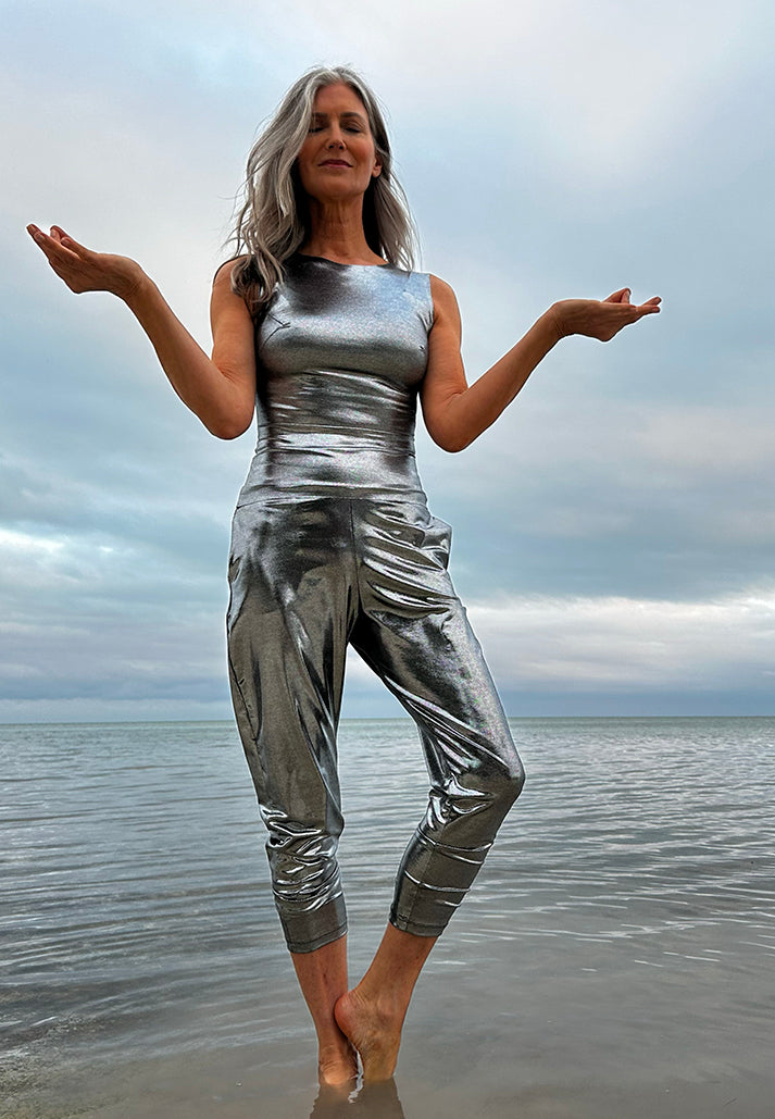 Liquid Pewter Slouch Pants