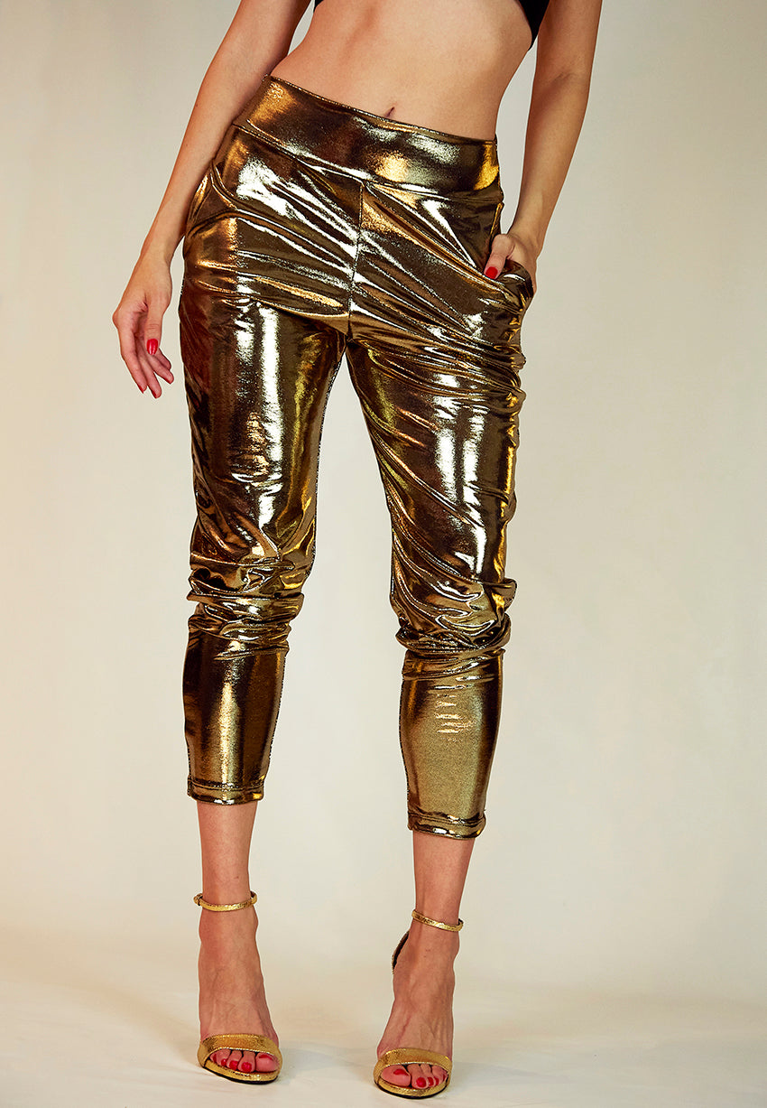 Gold liquid outlet leggings